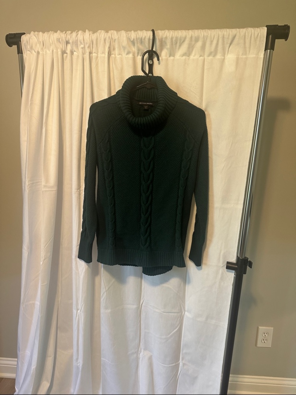 Boston Proper Dark Green Cable Turtleneck Sweater